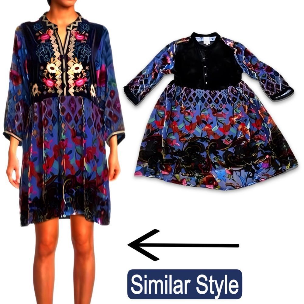 Johnny Was Velvet Long Sleeve Dress - Picture 1 of 17